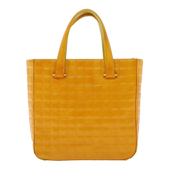 CHANEL Hand Bag Patent leather Yellow CC Auth bs5046 - Picture 2 of 16